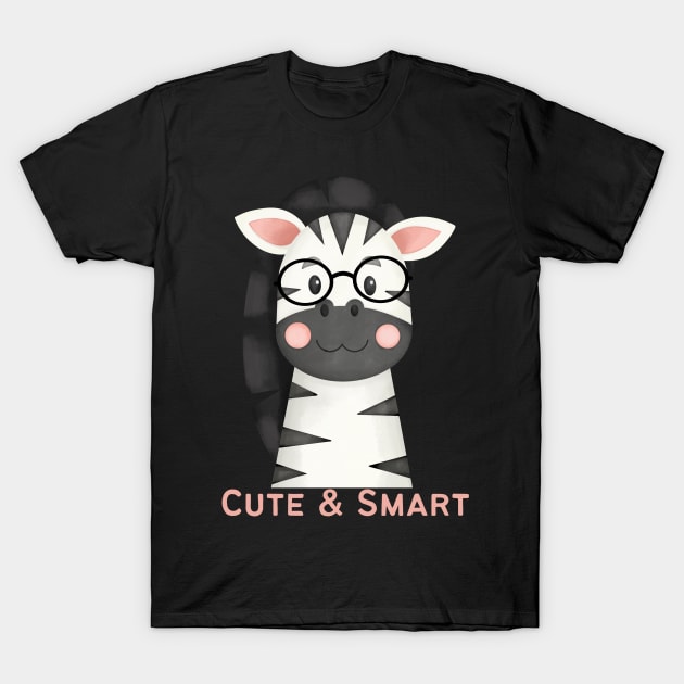 Cute and Smart Cookie Sweet little zebra in glasses cute bright kids and animals T-Shirt by BoogieCreates